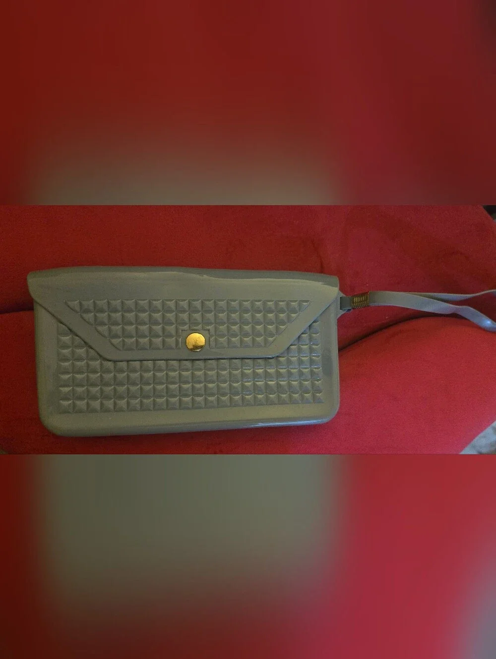 Gray Textured Envelope Clutch Wristlet Flexible Rubbery